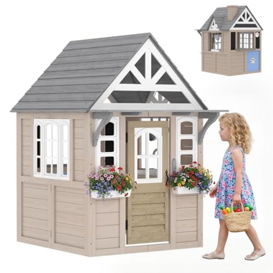Kids Outdoor Wooden Playhouse - Drewniany domek do zabawy dla dzieci