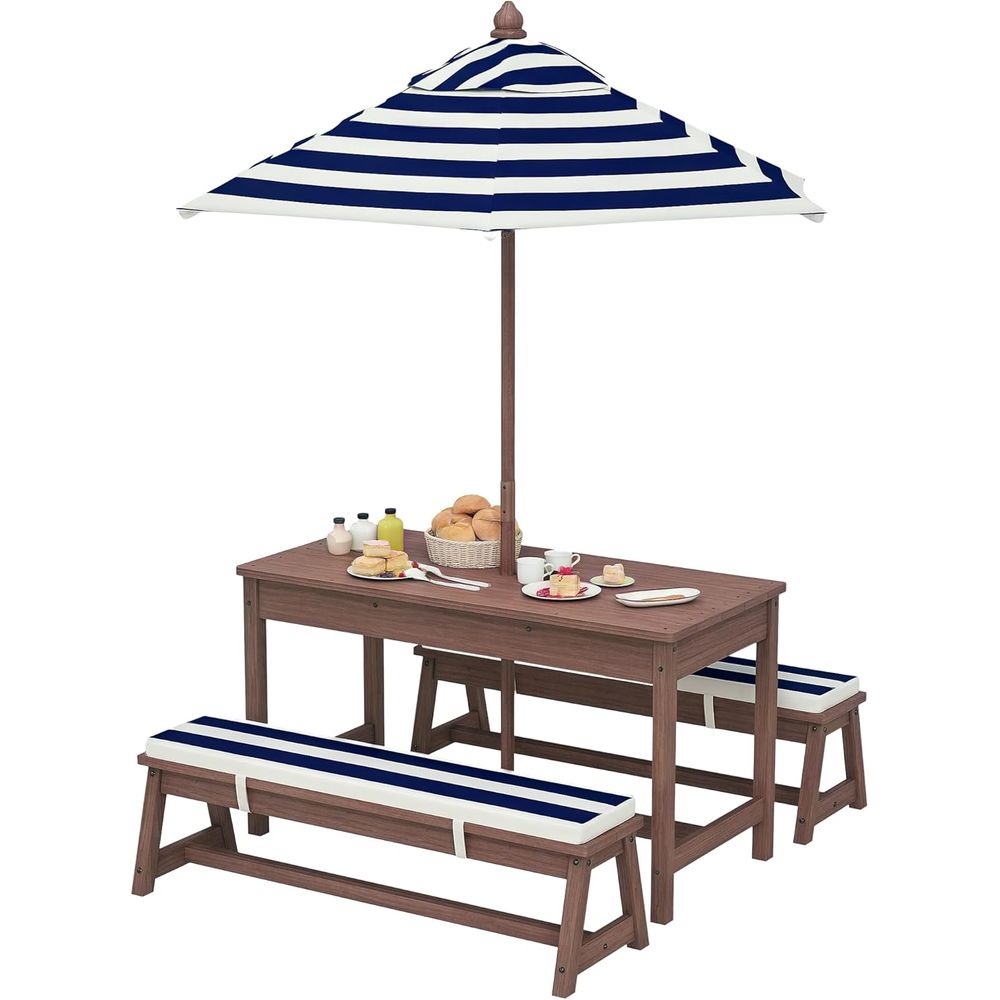 Kids Outdoor Bench With Umbrella - Stół piknikowy dla dzieci Qaba, drewniany