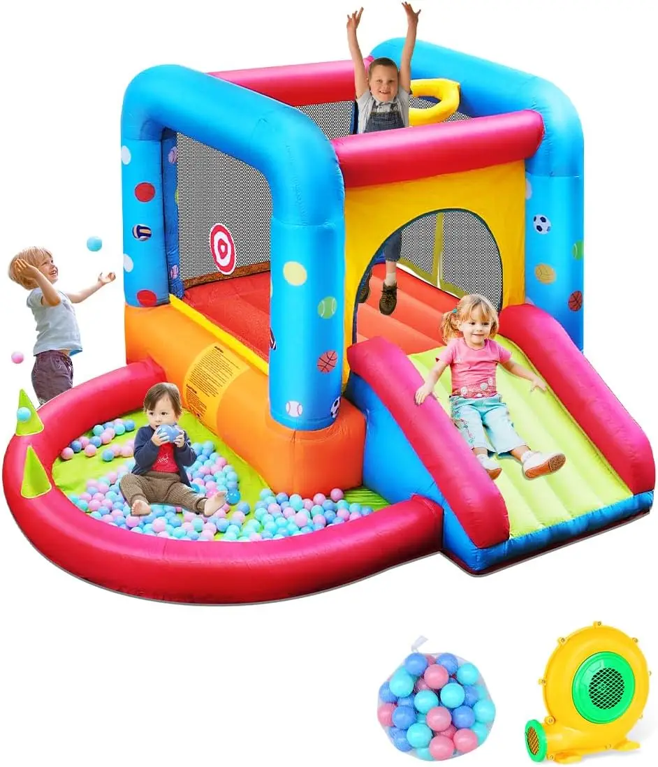 Kids Outdoor Jump House - Nadmuchiwany zamek do skakania Step4Fun, zjeżdżalnia