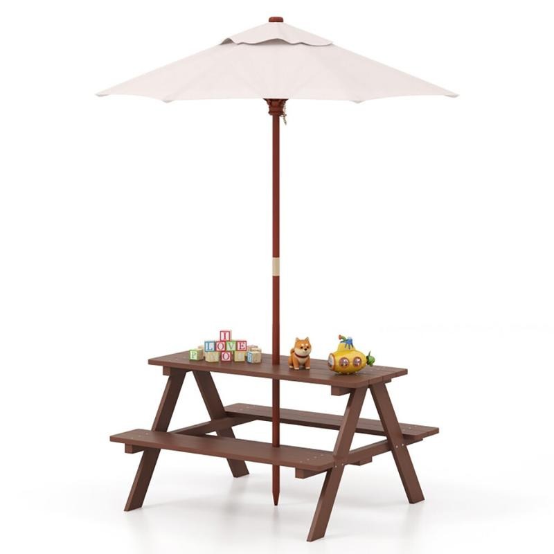 Kids Outdoor Bench With Umbrella - Zestaw piknikowy dla dzieci na zewnątrz: