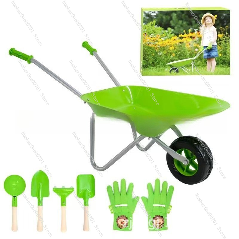 Kids Outdoor Activity Toys - Dziecięca taczka ogrodowa, zielony zestaw do