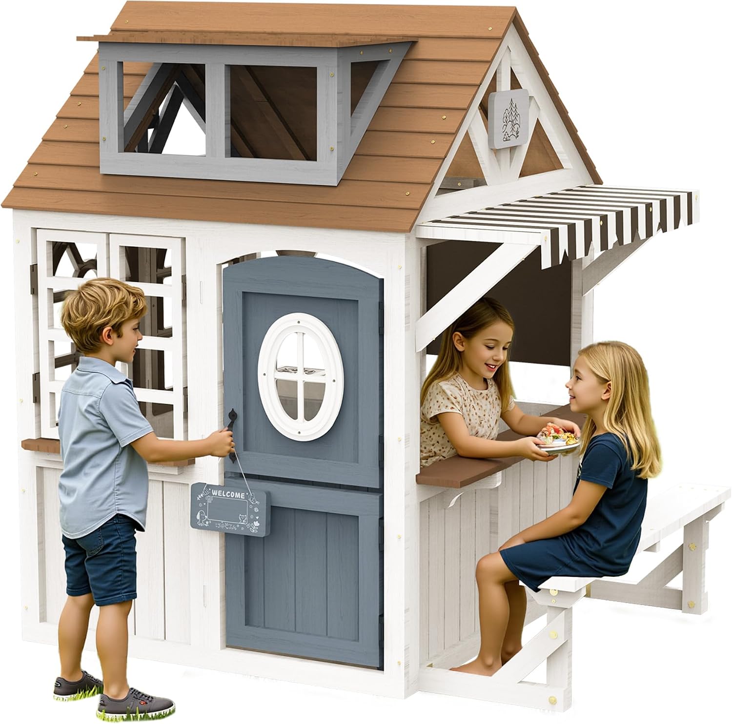 Kids Outdoor Wooden Playhouse - Drewniany domek dla dzieci Albott z