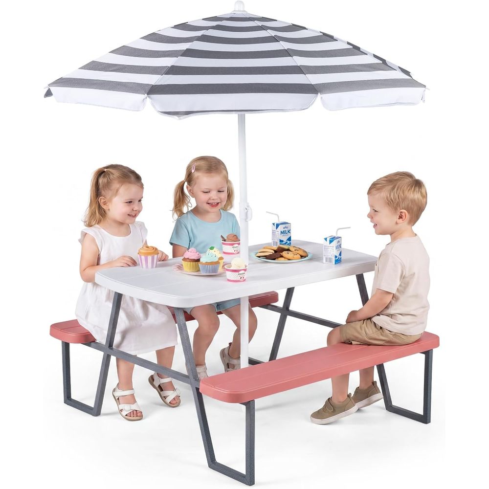 Kids Outdoor Bench With Umbrella - Stół piknikowy dla dzieci, zestaw stolika