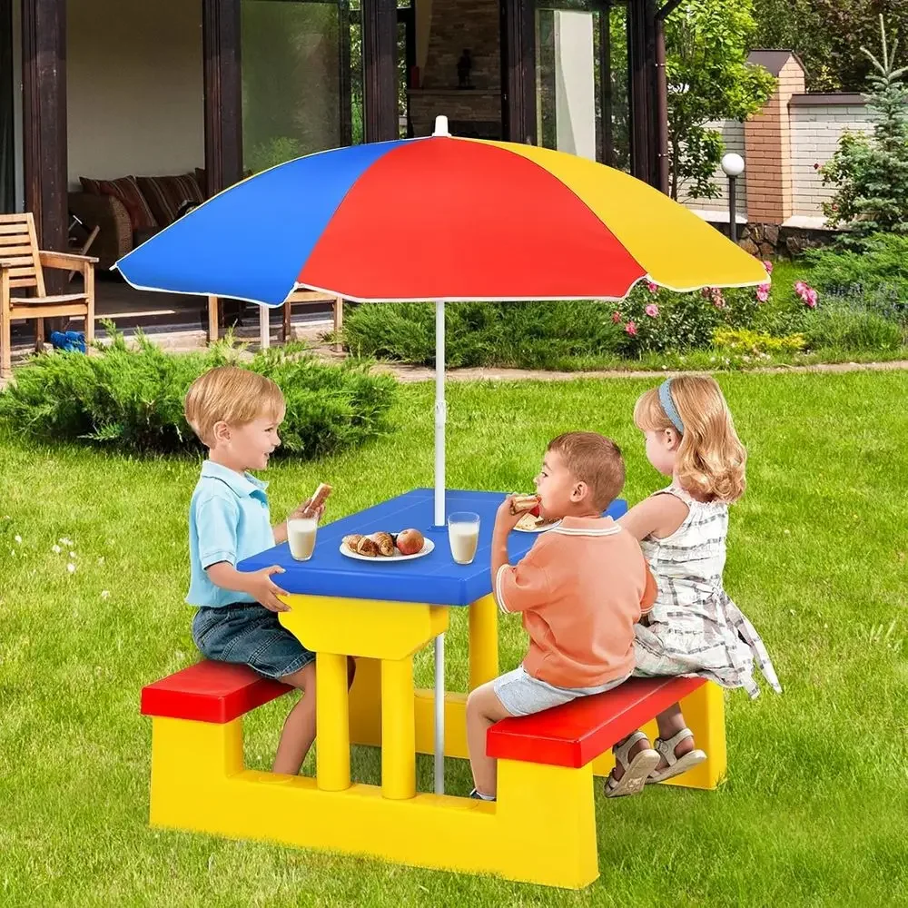 Wielokolorowy zestaw stołu pik – Kids Outdoor Bench With Umbrella recenzja i cena