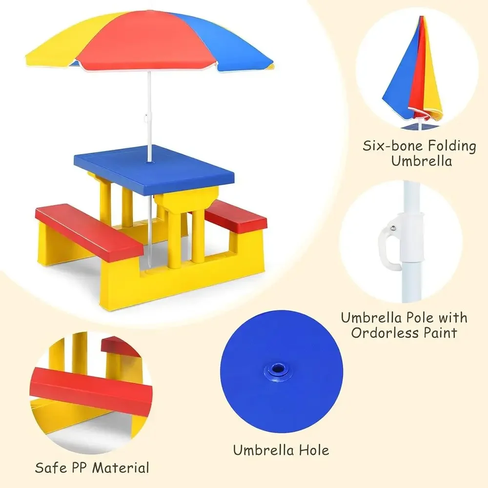 Wielokolorowy zestaw stołu pik – Kids Outdoor Bench With Umbrella recenzja i cena
