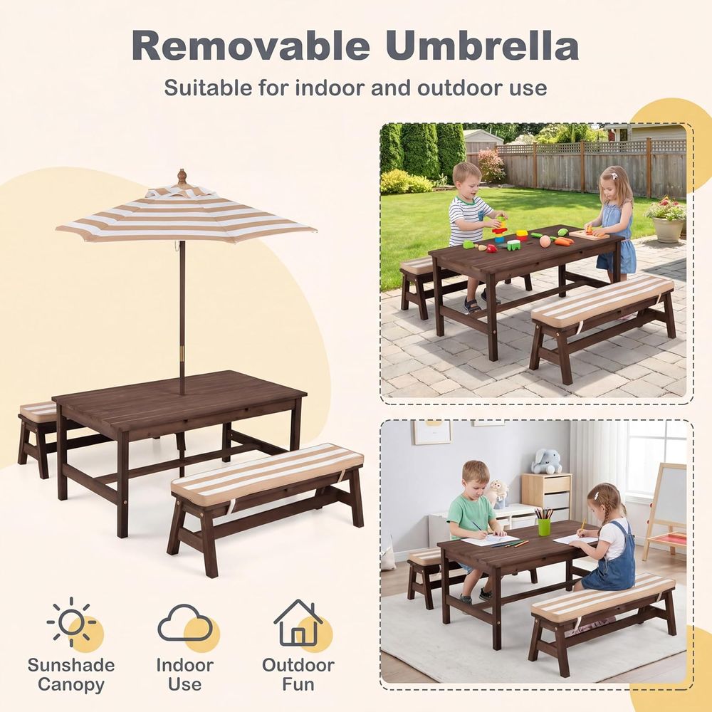 Stół piknikowy dla dzieci, duż – Kids Outdoor Bench With Umbrella recenzja i cena