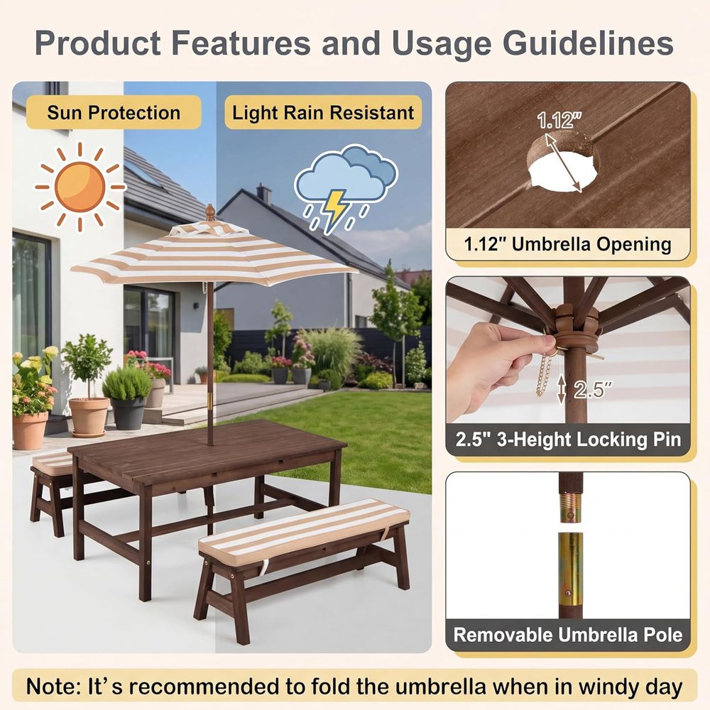 Stół piknikowy dla dzieci, duż – Kids Outdoor Bench With Umbrella recenzja i cena