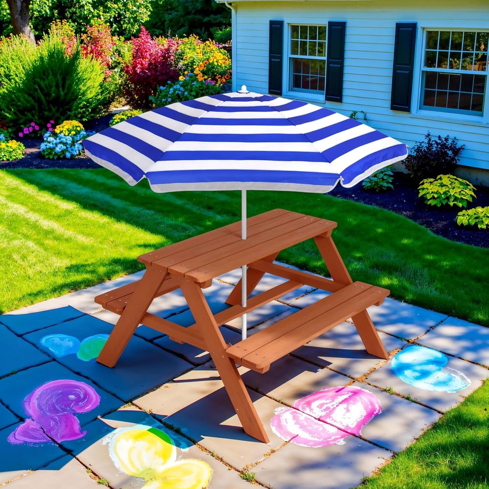 Drewniany stolik piknikowy dla – Kids Outdoor Bench With Umbrella recenzja i cena
