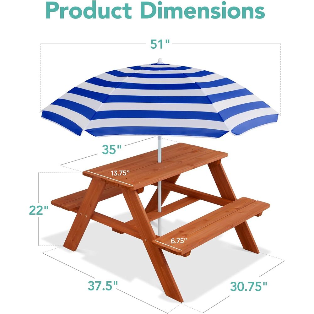 Drewniany stolik piknikowy dla – Kids Outdoor Bench With Umbrella recenzja i cena