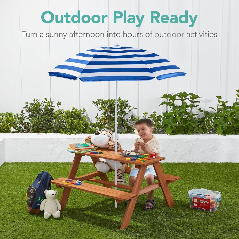 Drewniany stolik piknikowy dla – Kids Outdoor Bench With Umbrella recenzja i cena