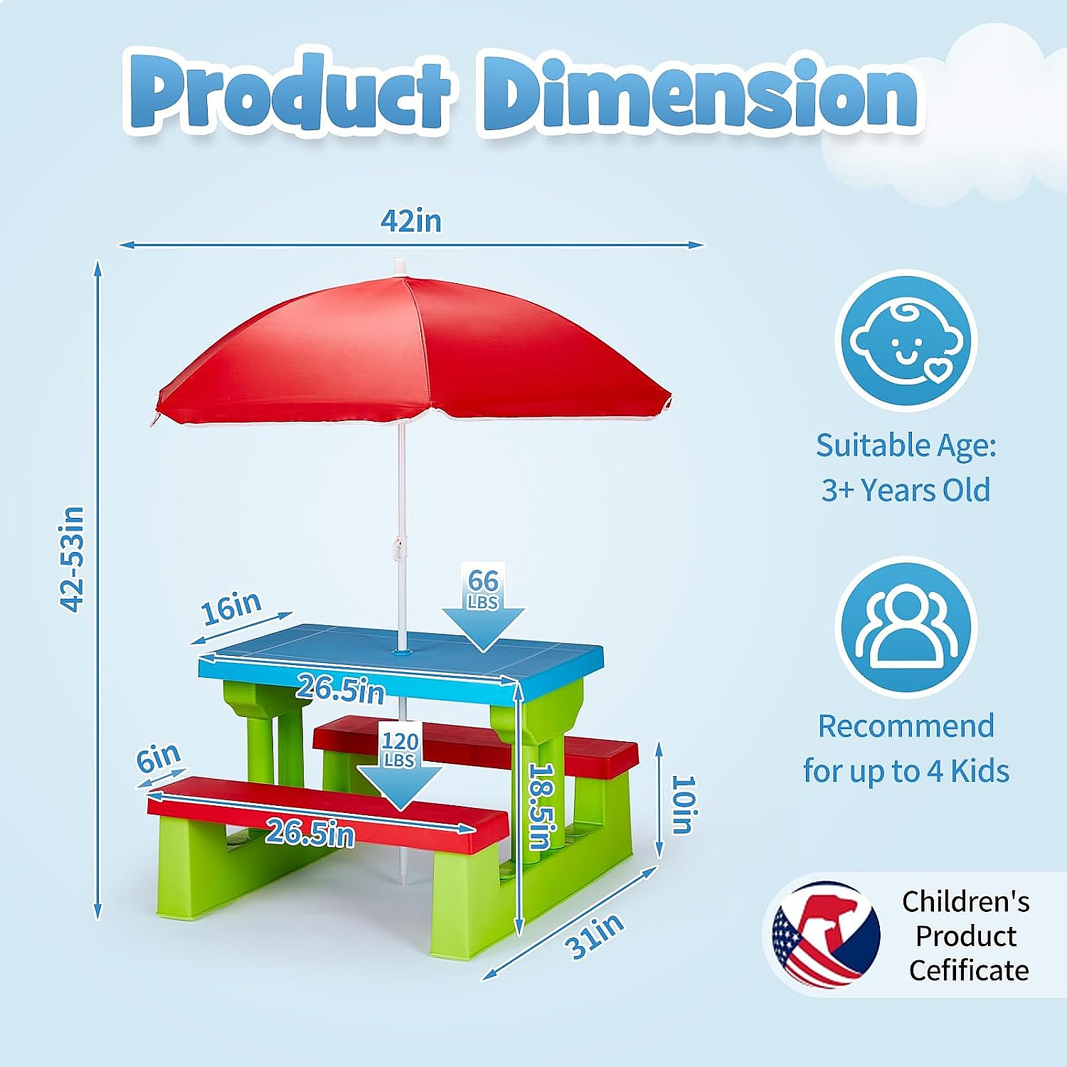 JOYMOR Stół piknikowy dla dzie – Kids Outdoor Bench With Umbrella recenzja i cena