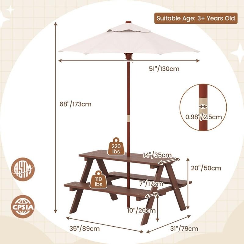 Zestaw piknikowy dla dzieci na – Kids Outdoor Bench With Umbrella recenzja i cena