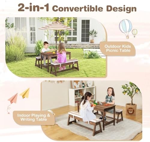 Stół piknikowy dla dzieci, dre – Kids Outdoor Bench With Umbrella recenzja i cena