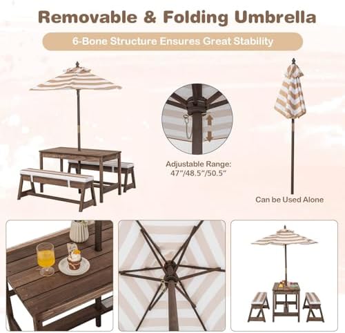 Stół piknikowy dla dzieci, dre – Kids Outdoor Bench With Umbrella recenzja i cena