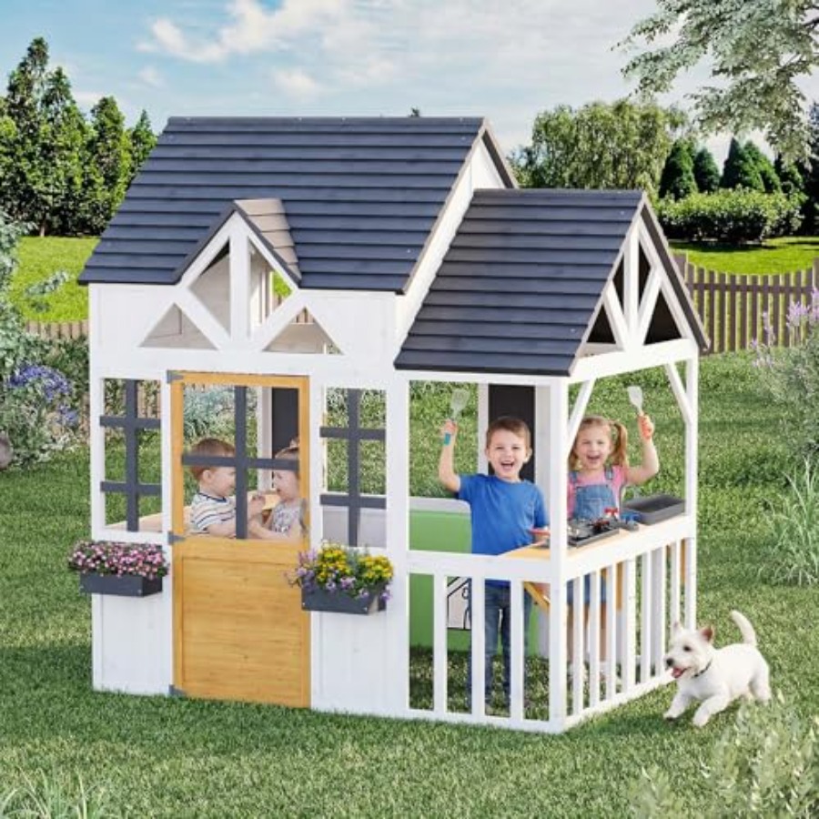 Drewniany domek do zabawy dla  – Kids Outdoor Wooden Playhouse recenzja i cena