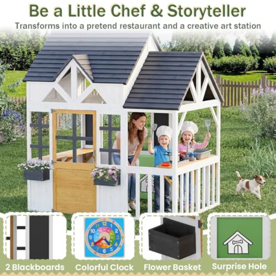 Drewniany domek do zabawy dla  – Kids Outdoor Wooden Playhouse recenzja i cena