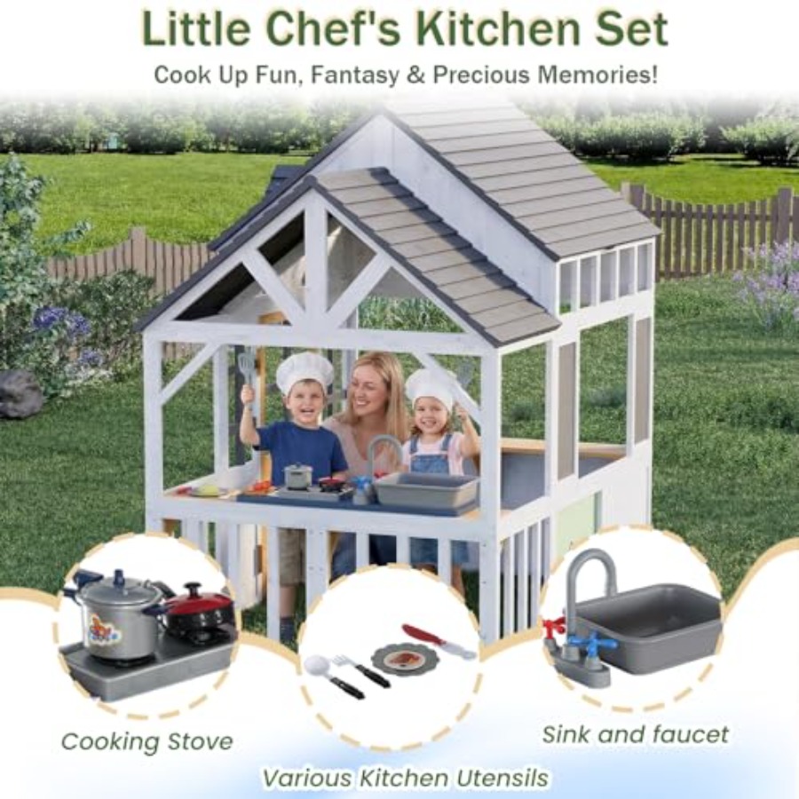 Drewniany domek do zabawy dla  – Kids Outdoor Wooden Playhouse recenzja i cena