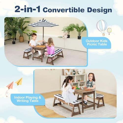 Stół piknikowy dla dzieci, dre – Kids Outdoor Bench With Umbrella recenzja i cena