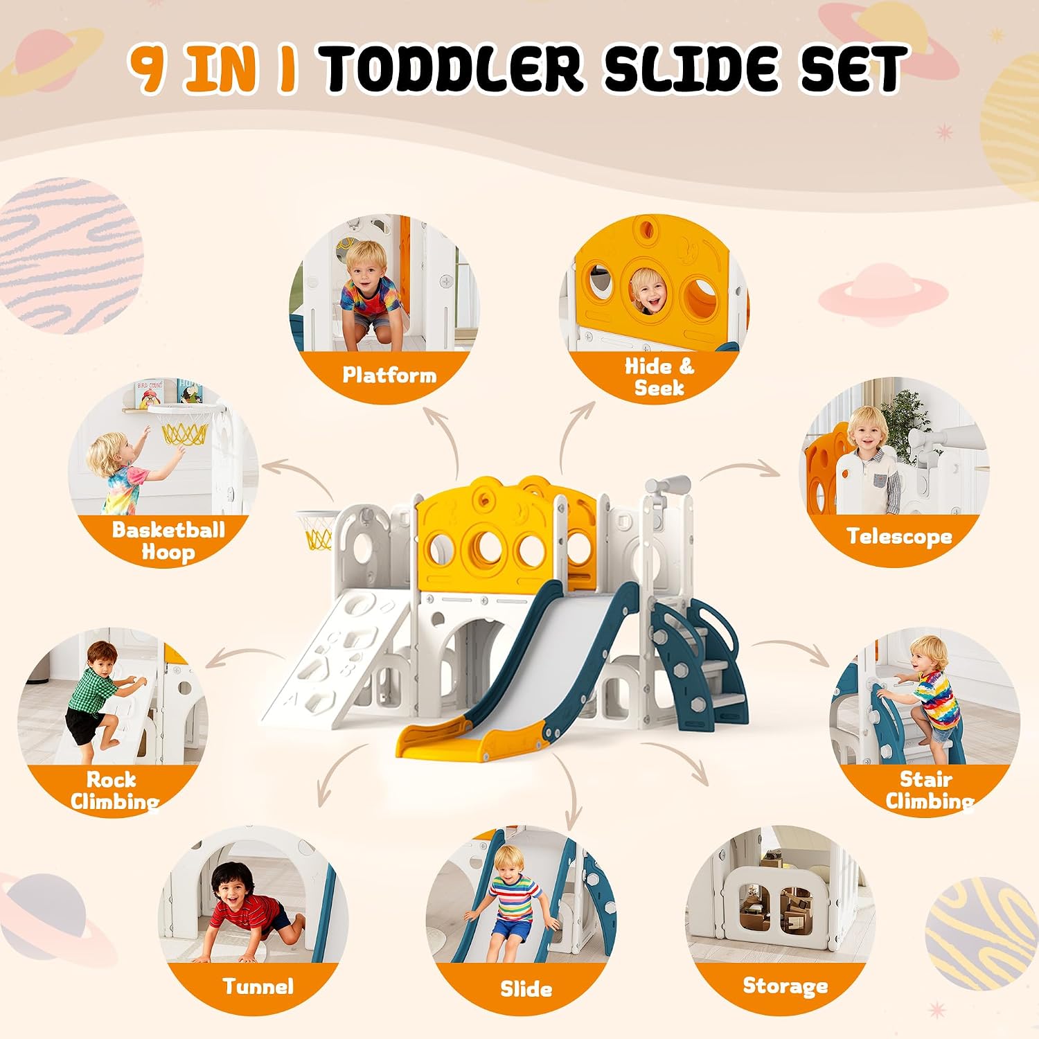 Zestaw zjeżdżalni 9 w 1 dla ma – Kids Outdoor Slide Set recenzja i cena