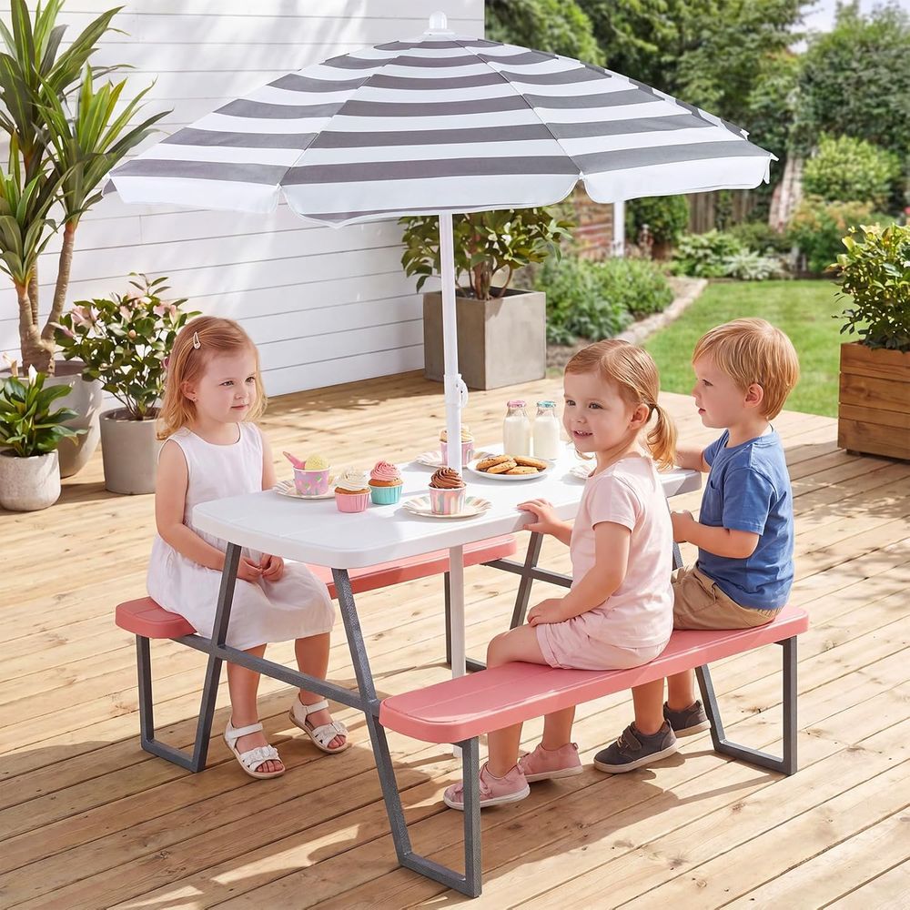 Stół piknikowy dla dzieci, zes – Kids Outdoor Bench With Umbrella recenzja i cena