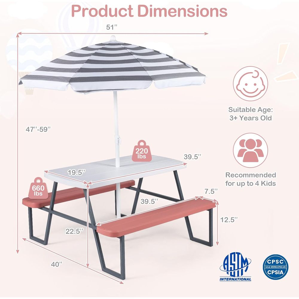 Stół piknikowy dla dzieci, zes – Kids Outdoor Bench With Umbrella recenzja i cena